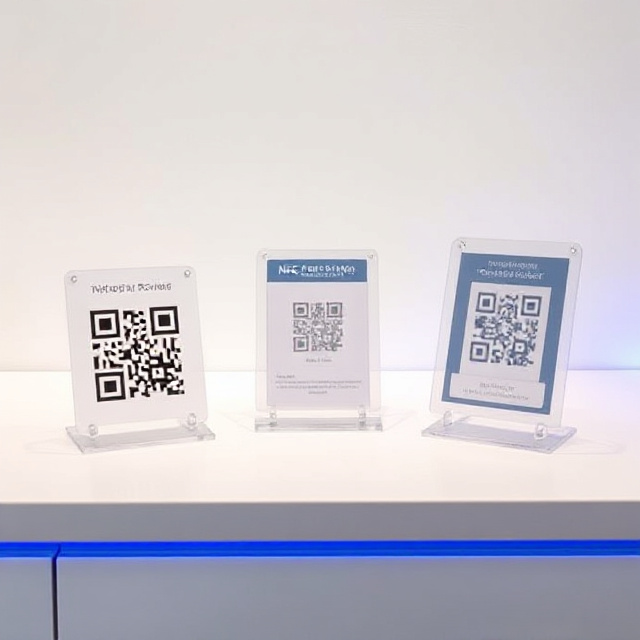 QR + NFC სტენდების დიზაინი მაგიდაზე
